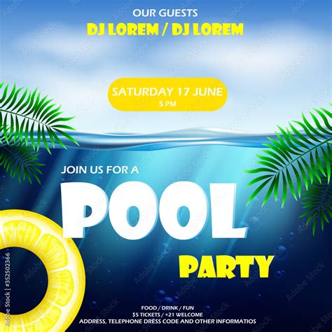 Summer Pool Party Poster Template Vector Illustration With Deep