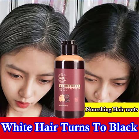 Black Hair Shampoo 300ml Herbal Natural Polygonum Multiflorum Hair Blackening Shampoo Effective