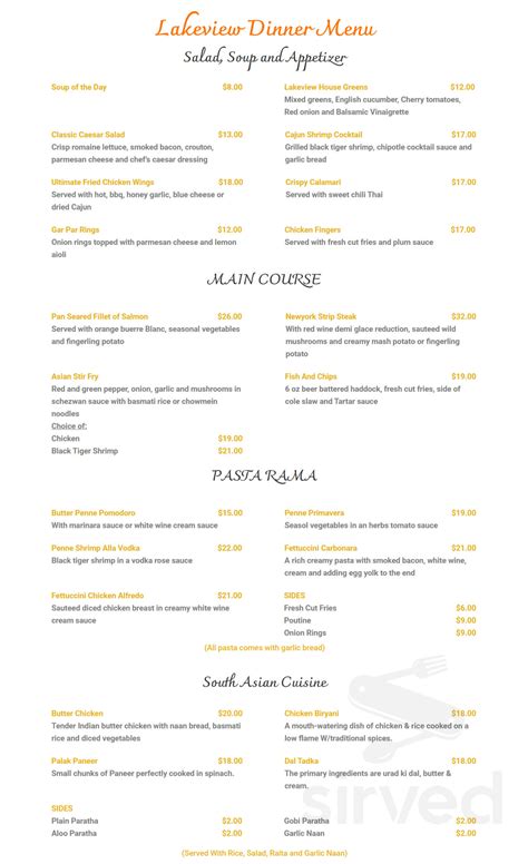 Lakeview Restaurant & Bar menu in Jacksons Point, Ontario, Canada