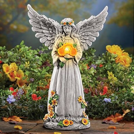 Solar Light Up Angel With Sunflowers Garden Statue Collections Etc