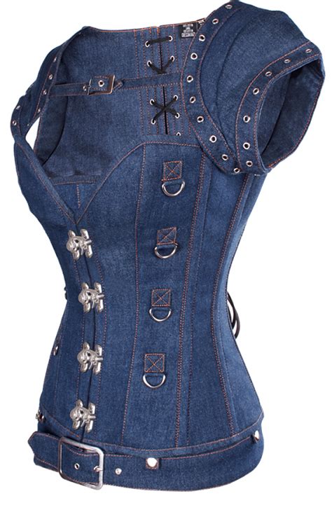 Blue Denim Corset Corset Tops Steampunk Fashion Denim Fashion