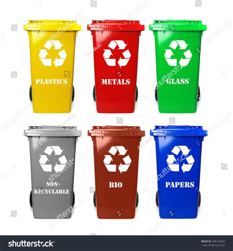 Six Colorful Recycle Bins On White Stock Photo 258144050 - Shutterstock