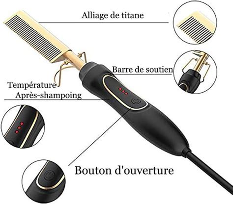 Noir Peigne Chauffant en Céramique pour Cheveux Lisseur Portable de