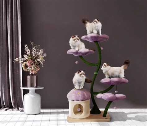 EDEN Wood Floral Cat Tree Tower Wooden Cat Tower Modern Cat - Etsy