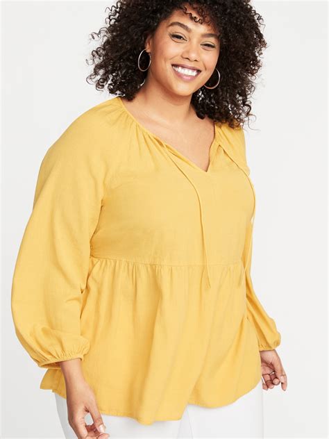 Tie Neck Peplum Hem Plus Size Swing Blouse Old Navy