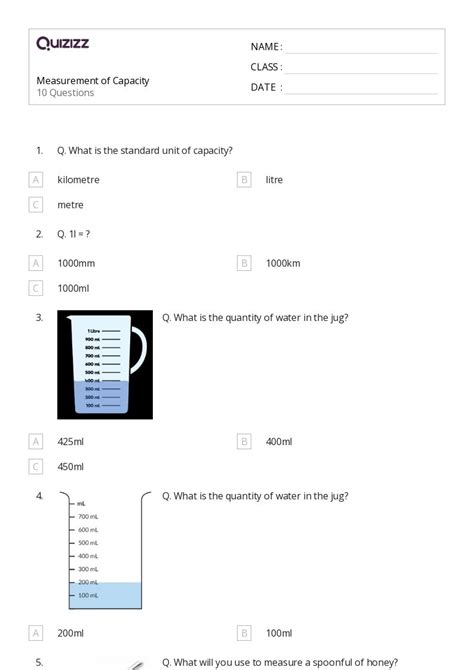 50 Measurement And Capacity Worksheets For 2nd Class On Quizizz Free And Printable