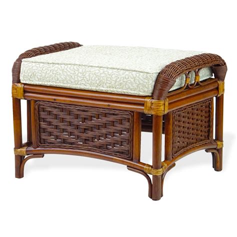 Sk New Interiors Alexa Ottoman Dark Walnut Color Natural Rattan Wicker