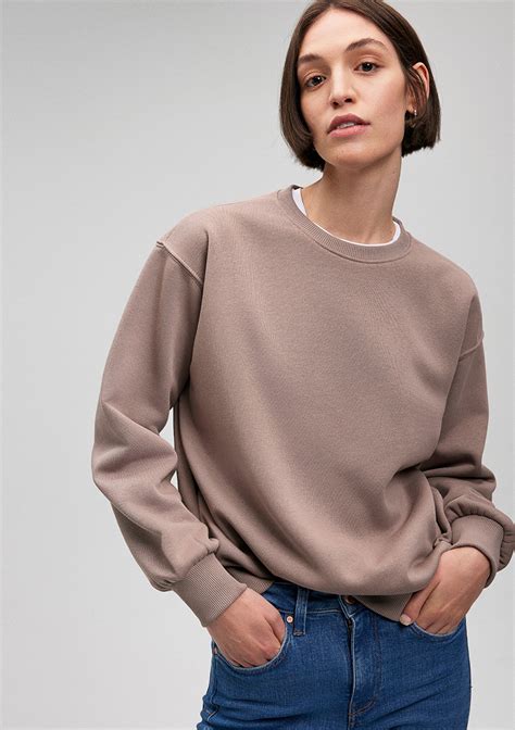 Bisiklet Yaka Kahverengi Basic Sweatshirt Mavi