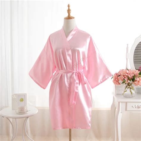 Hot Women Robe Pink Silk Satin Robes Wedding Bridesmaid Bride Gown Kimono Solid Robe One Size