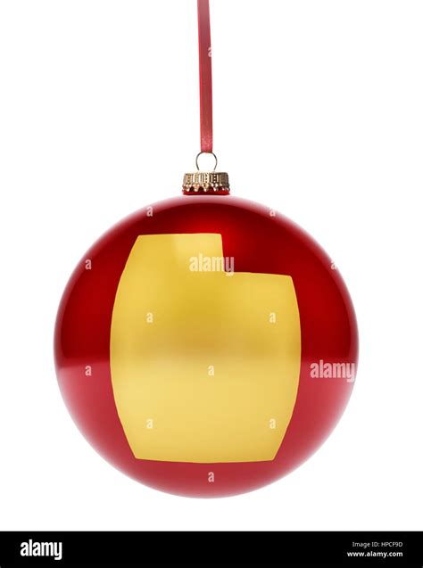 A Hanging Glossy Red Bauble With The Golden Shape Of Utahseries Stock