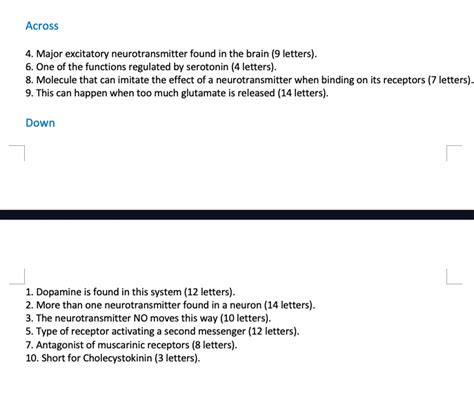 Solved Across 4. Major excitatory neurotransmitter found in | Chegg.com