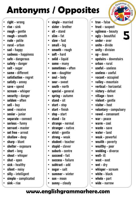 Opposite Words List English Grammar Here Antonyms Words List Hot Sex Picture