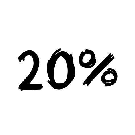 Hand made 20 percent off black ink discount logo special offer lettering. Vector design ...