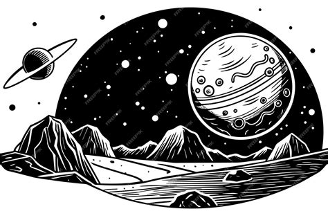 Un Dibujo En Blanco Y Negro De Un Planeta Con Las Palabras Planetas En él Vector Premium