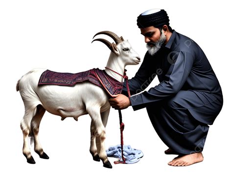 Muslim Man Is Preparing Sacrificial Goat Man Is Preparing Sacrificial