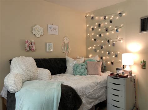 Pink Mint White And Gray Color Themed Dorm Room College Dorm Rooms