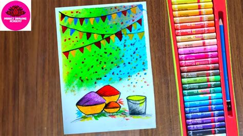 How To Draw Holi Festival Easy Drawing With Oil Pastel And Acrylic Colors