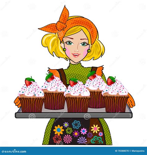 Woman And Cupcakes Stock Illustration Illustration Of Isolated 70388070