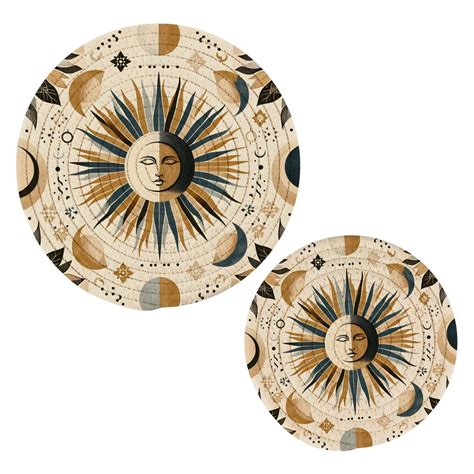 Stylized Sun And Moon Potholders Set Trivets Pads Pcs Cotton Heat Resistant Round Hot Mats For