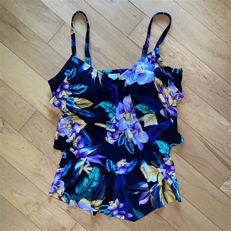 St Johns Bay Swim St Johns Bay Tankini Top Black And Purple Green