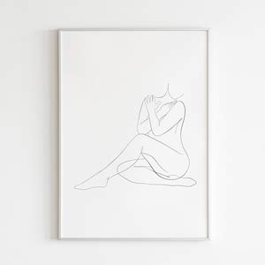 One Line Female Body Sillhouete Art Naked Body Digital Wall Etsy