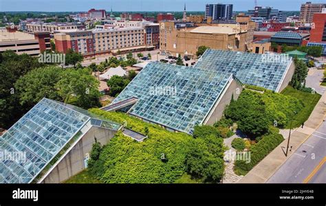 Aerial view of iconic Fort Wayne, Indiana Botanical Conservatory Stock ...