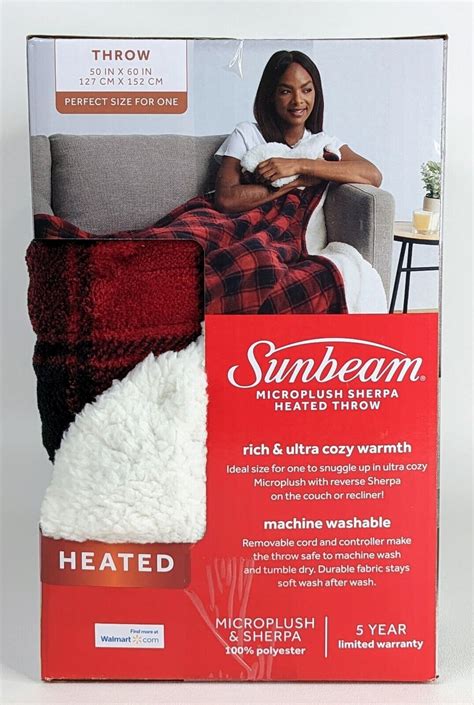 Sunbeam Electric Microplush Sherpa Heated Throw Blanket Red Black