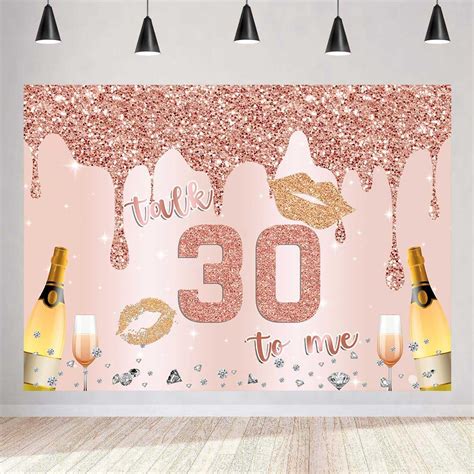 Talk Thirty To Me Birthday Backdrop Rose Gold Glitter Backdrops 9x6ft Diamond