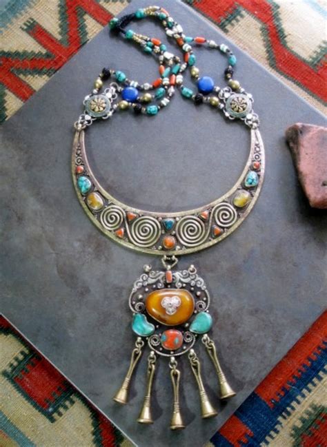 Antique Tibetan Jewelry Necklace Large Ornate Collectible