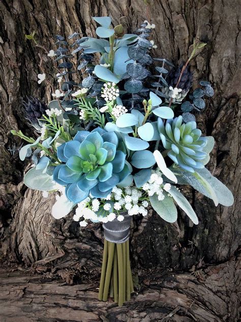 Boukaysbykay Blue Wedding Bouquet Succulent Bouquet Wedding Wedding