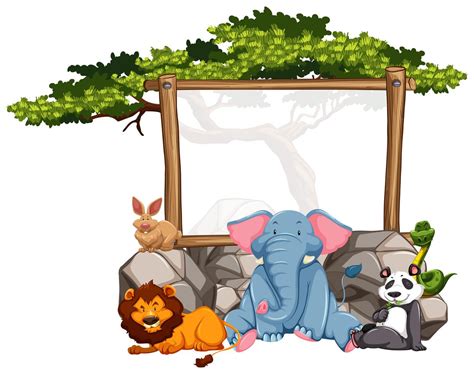 Wooden frame with wild animals 447652 Vector Art at Vecteezy