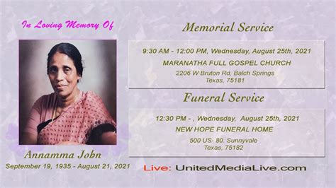 Funeral Service Annamma John Youtube