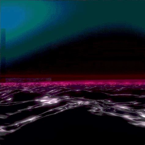 An Image Of The Ocean At Night With Pink And Blue Lights On Its Surface