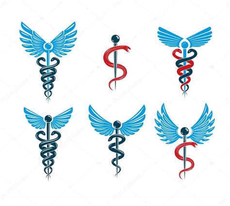 Conjunto de símbolos vectoriales Caduceus creados con alas de pájaro y