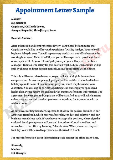 Appointment Letter For Employee Pdf Infoupdate Org