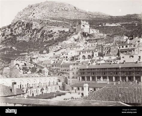 Vintage 19th century photograph: army barracks, Gibraltar Stock Photo ...