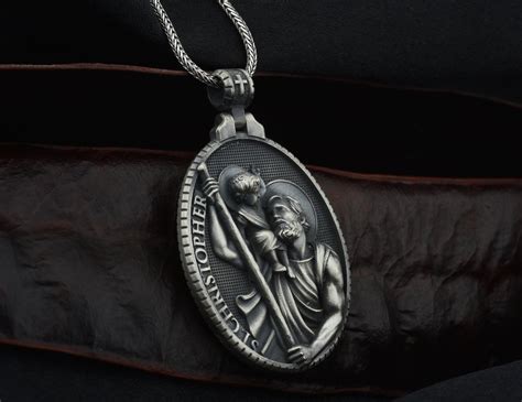 Saint Christopher Necklace Mens St Christopher Pendant Etsy