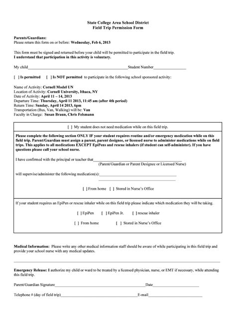 Fillable Online Scasd State College Area School District Field Trip