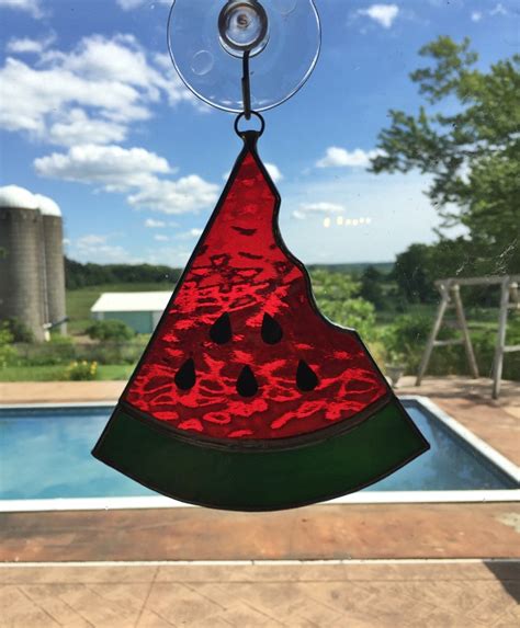 Handmade Stained Glass Watermelon Slice Suncatcher Etsy