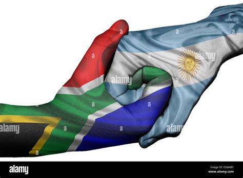 Diplomatic Handshake Between Countries Flags Of South Africa And