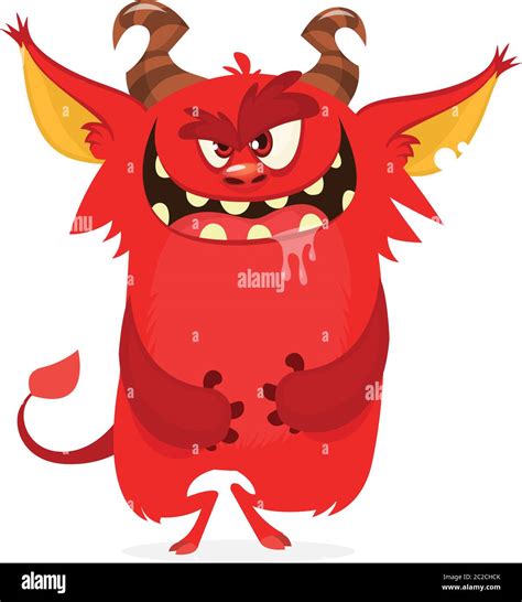 Monstruo De Dibujos Animados Enojado Sentado Halloween Vector Horned