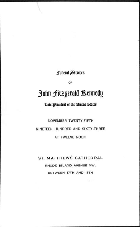 John F Kennedy Funeral Program First Lady Jacqueline Kennedy And