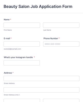 Beauty Salon Job Application Form Template Jotform