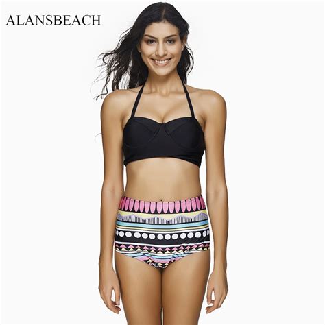 ALANSBEACH Swimwear Women Bikini Set High Waist Sports Swimwear Short Swimming Suit Bathing Suit