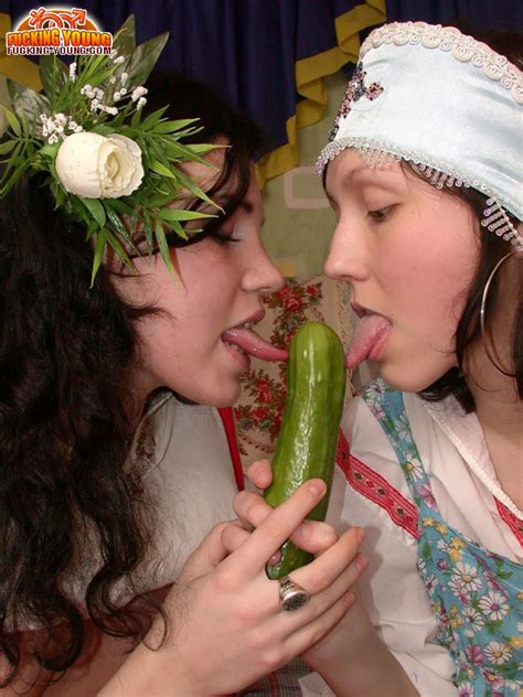 Lesbian Girls Wear Folk Costumes While Appeasing Twats With Fruits And Veggies CoedCherry