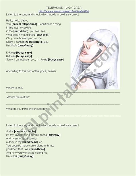 Lady Gaga Telephone Song Esl Worksheet By Barbarachiote