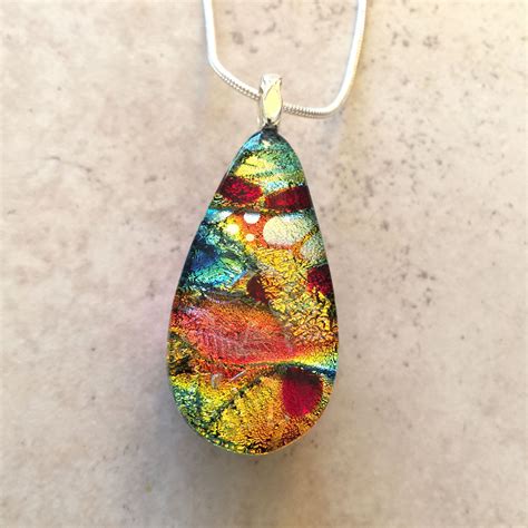 Radiant Fused Dichroic Glass Necklace Dichroic Jewelry Colorful Fused Pendant 115 20