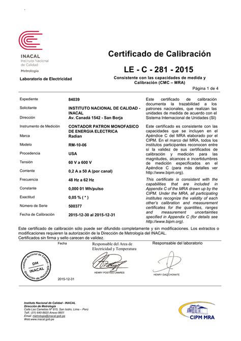 Certificado De Calibración Le