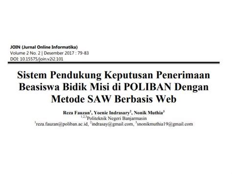 Sistem Pendukung Keputusan Penerimaan Beasiswa Bidik Misi Di Pptx