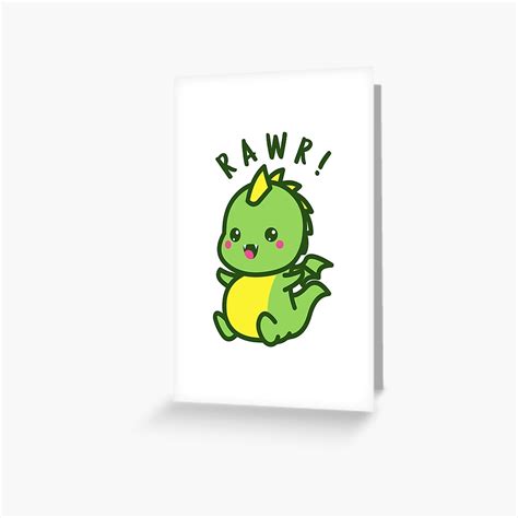 "Rawr! Cute Kawaii Dinosaur - Cute Baby Dino" Greeting Card for Sale by ...